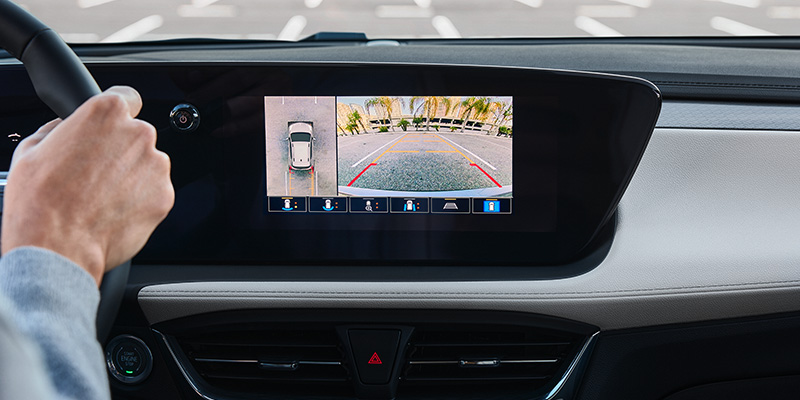 2026 Buick Encore GX infotainment display showing rearview camera and parking assist system at Stadium Buick GMC in Salem, OH.